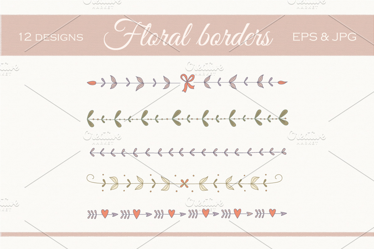 Floral borders set, a Decorative Illustration by Blue Ink Studio (Photo 1 of 3)