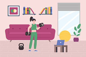 Home workout. Girl training in, a Sport Illustration by LadadikArt