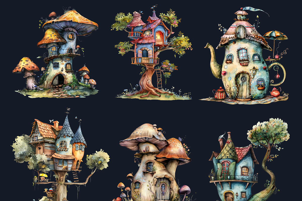 Watercolor Quirky House Clipart, a Decorative Illustration by GiraffeCreative (Photo 5 of 9)