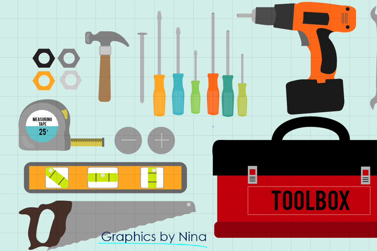 Tools-Toolbox Clipart, an Illustration by Graphics by Nina