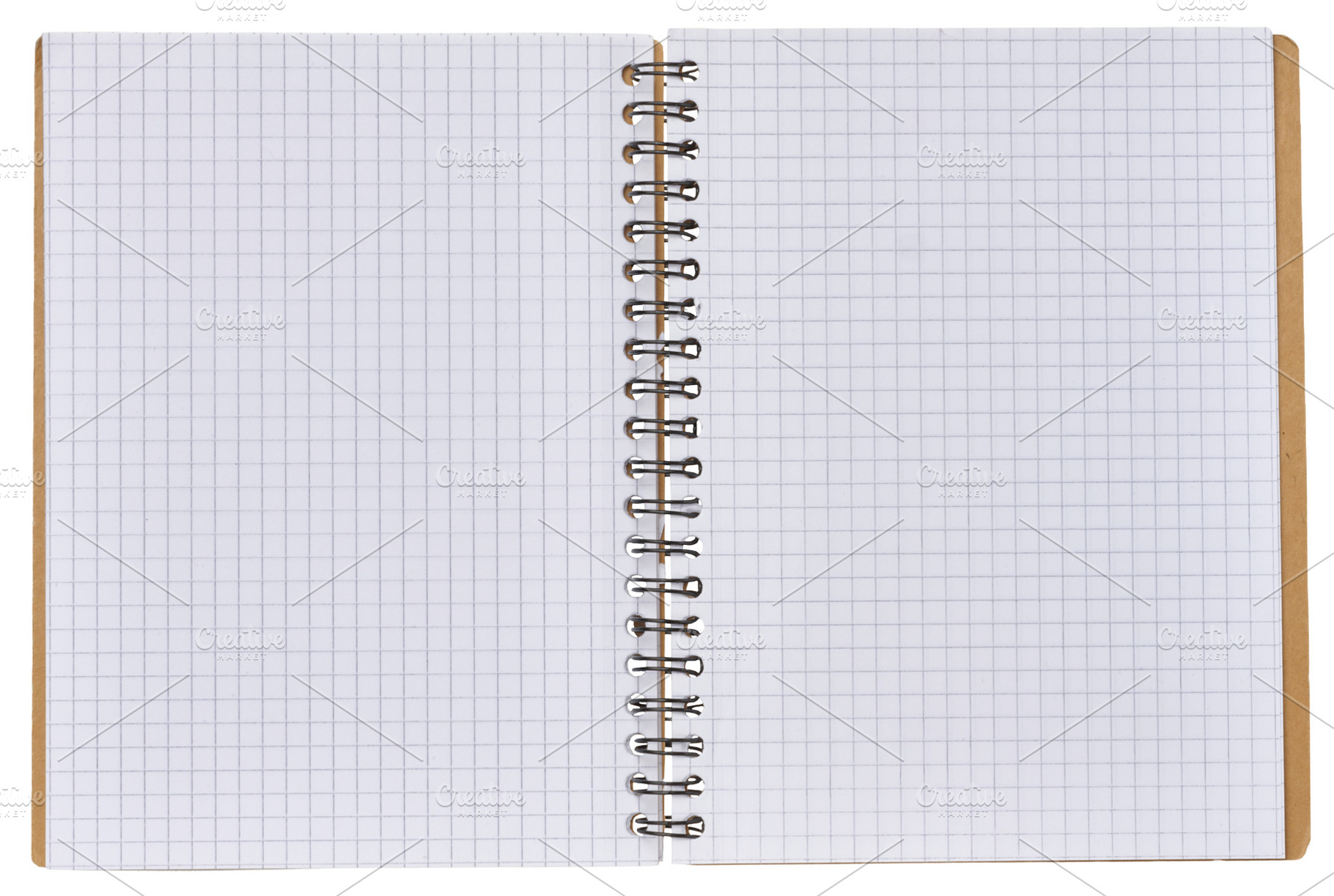 Open checkered notebook on metal spiral binding with kraft cover, a Business Photo by ndanko