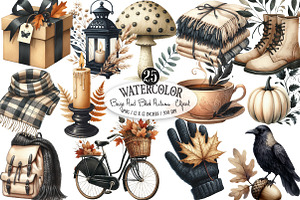 Beige & Black Autumn Watercolor PNG, an Illustration by Designking