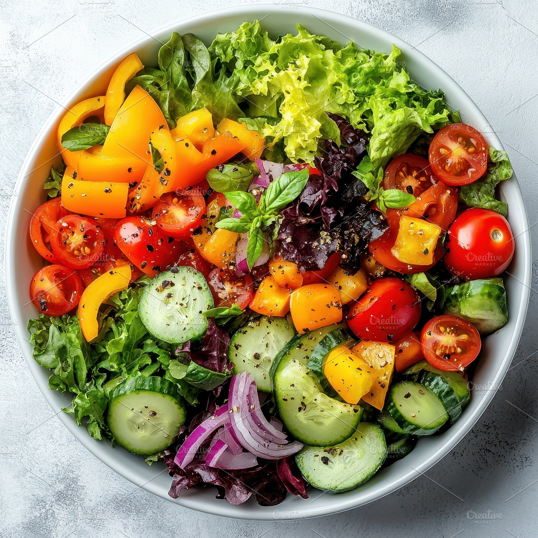 Fresh vibrant salad bowl colorful ve, a Food & Drink Photo by Pixeness Studio