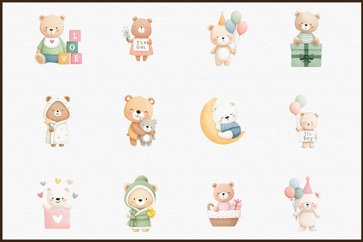 Baby Bear, Baby Shower Clipart, an Animal Illustration by Sublimation Artist (Photo 3 of 6)