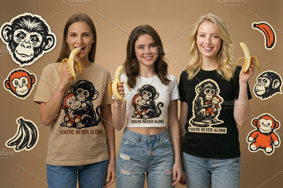 Vector Cute Monkey Sticker Set, an Animal Illustration by daver2002ua (Photo 3 of 4)