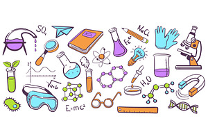 Doodle chemistry tools. Science lab, an Illustration by Stock-Smart-Start