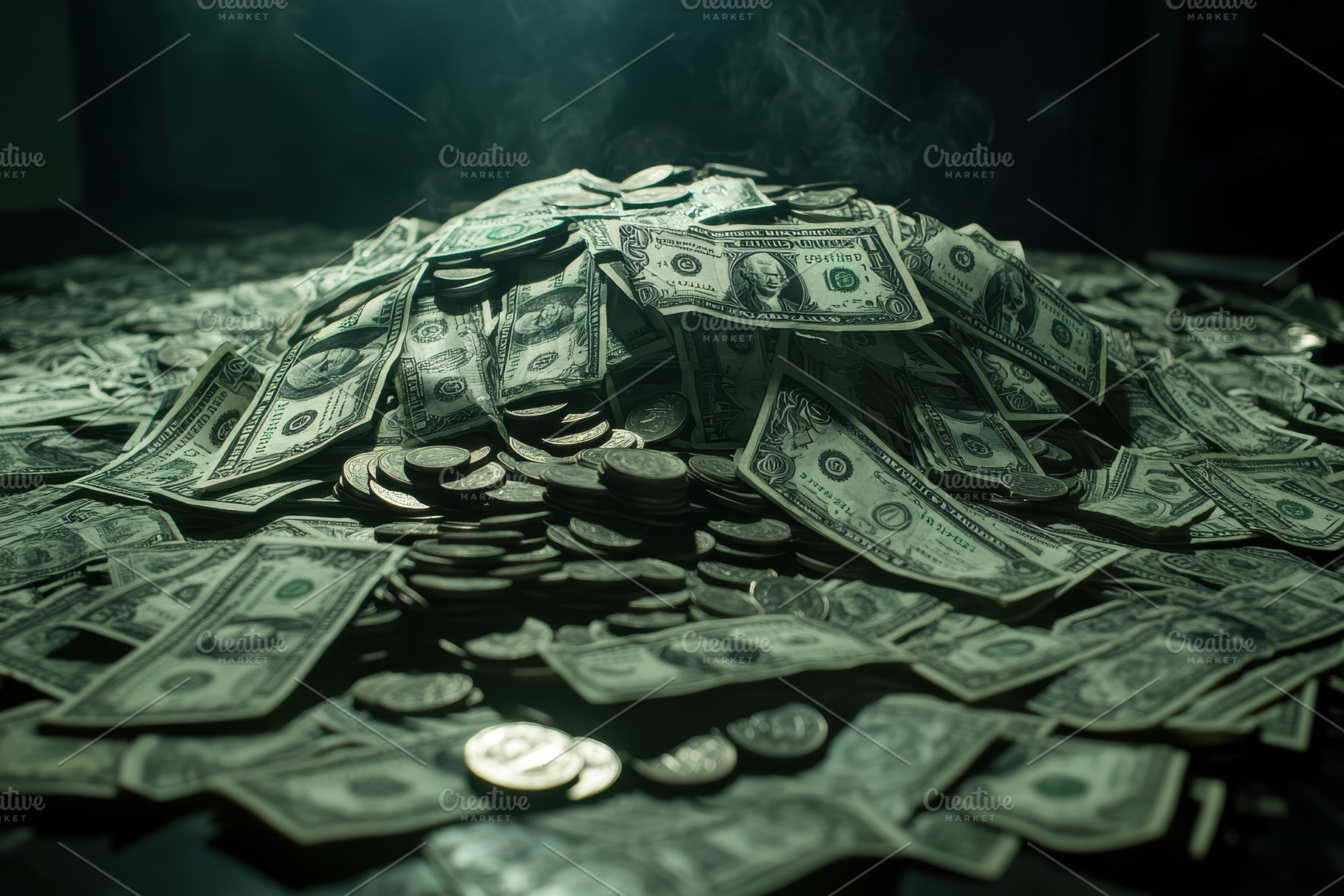 A large collection of banknotes and, a Photo by Tanuart