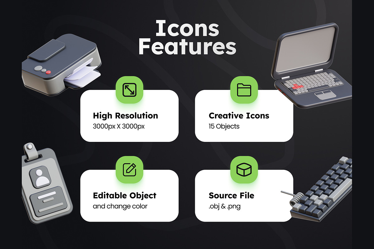 Office Stuff 3D Icons, an Object 3D Model by Rakata Studio (Photo 2 of 7)