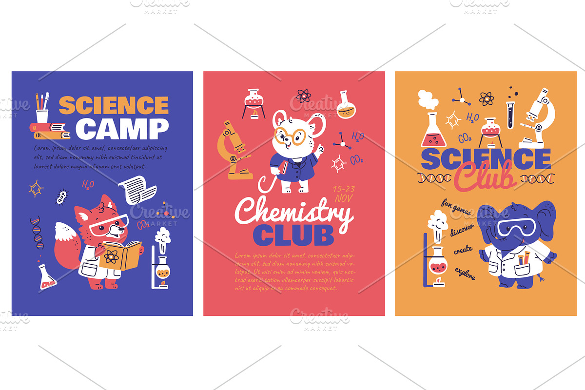 Cute animal scientists. Fox, mouse, an Animal Illustration by Sabelskaya