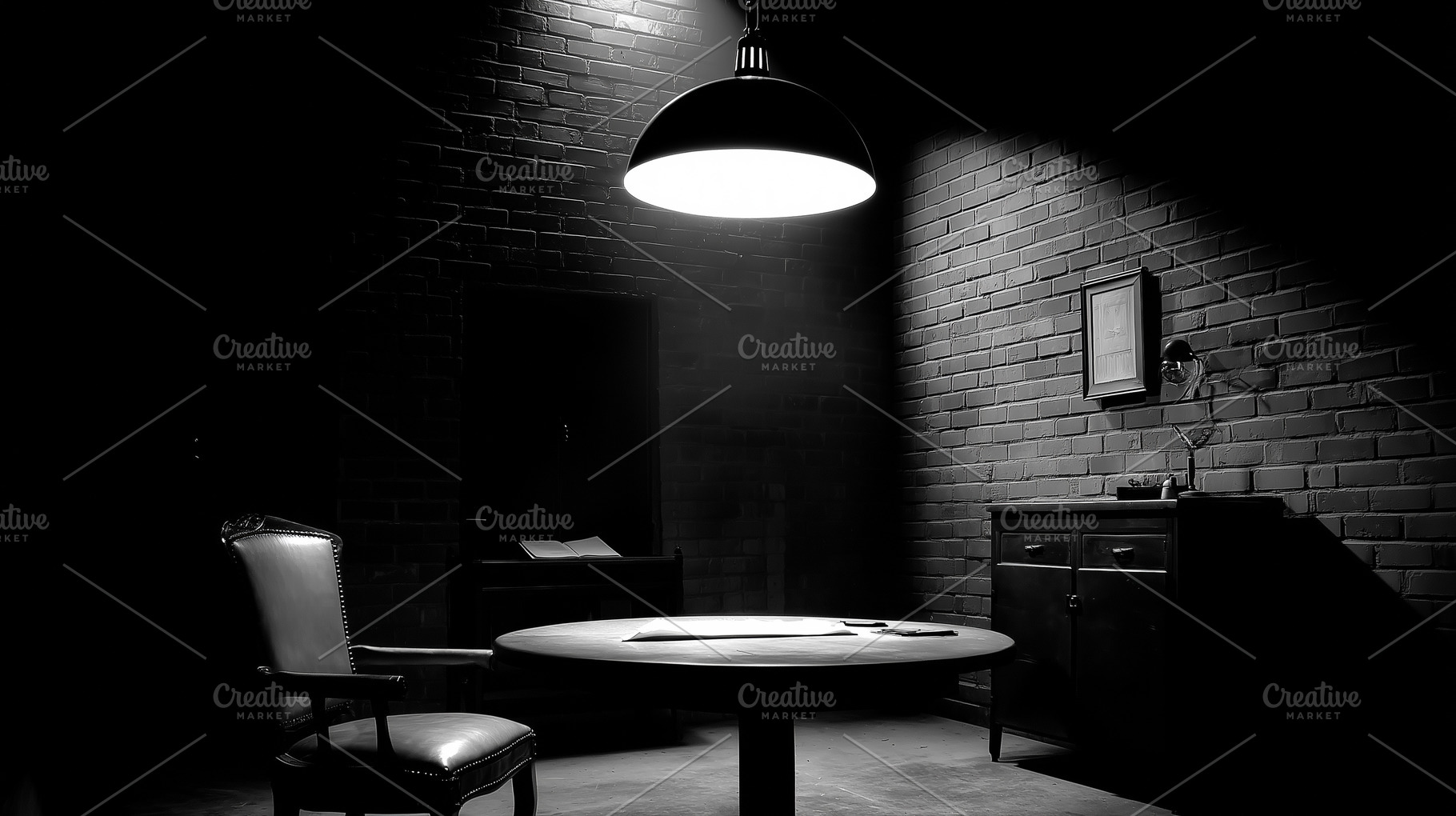 Retro interrogation room with lamp, a Background Photo by MistyDay