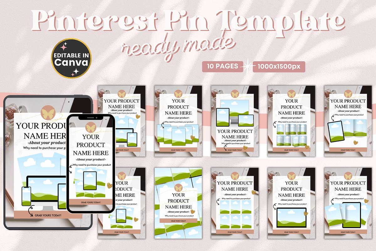 Pinterest Pin Template, a Social Media Template by bellaROSEworkshop