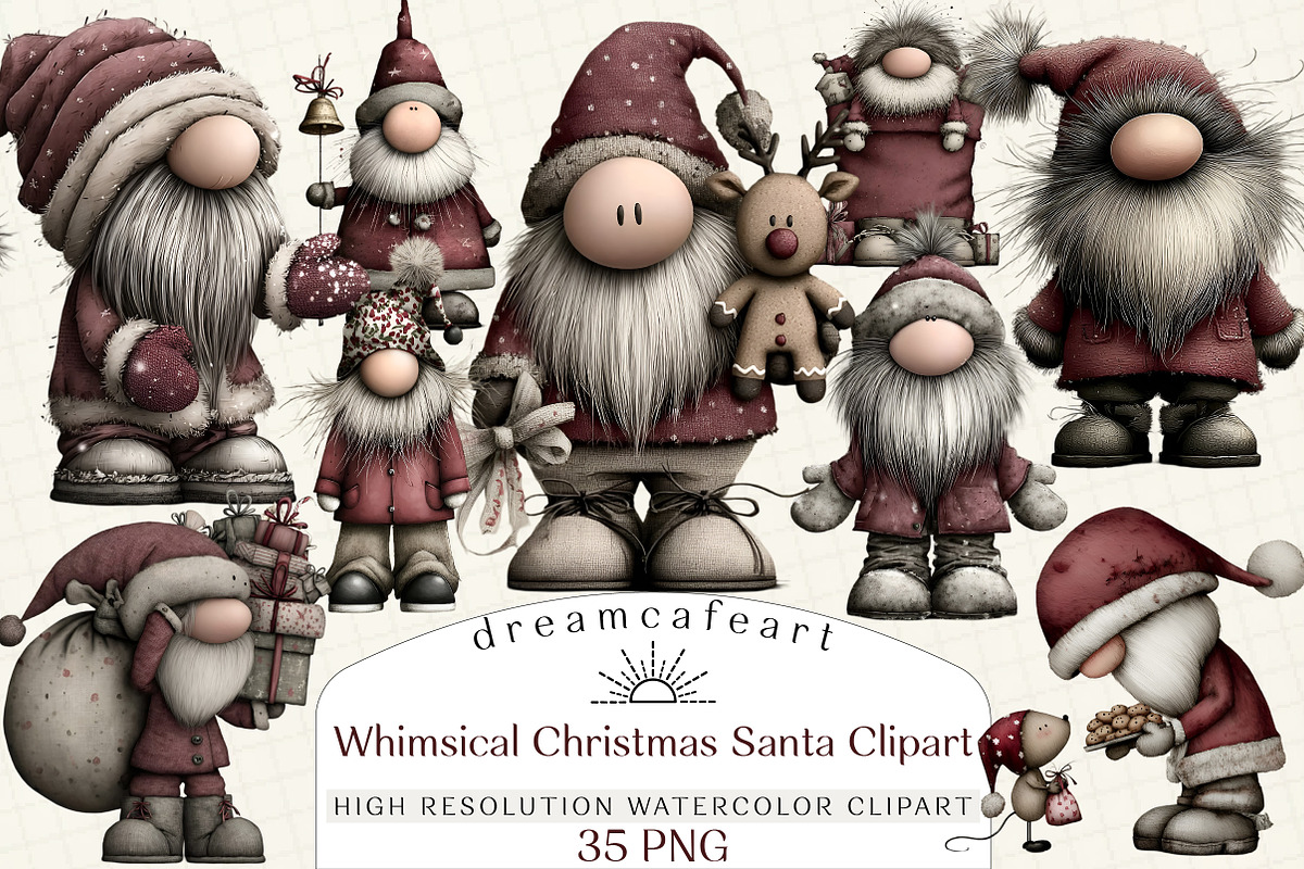 Whimsical Christmas Santa Clipart, an Illustration by DreamCafeArt (Photo 1 of 3)