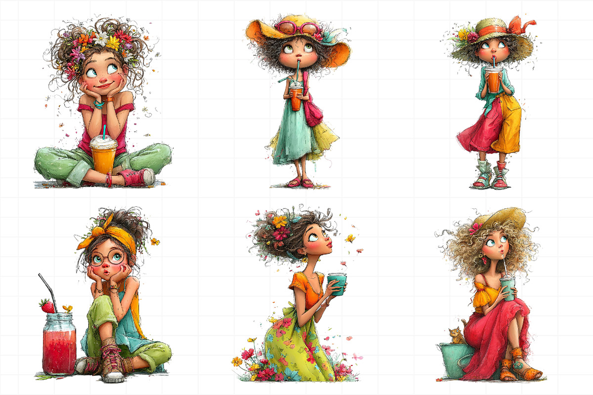 Whimsical Summer Coffee Girl Clipart, an Illustration by Daily.Designs (Photo 4 of 8)