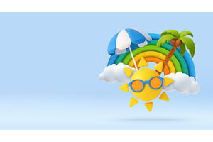 3D Summer Sun with Sunglasses and, an Illustration by ModVector