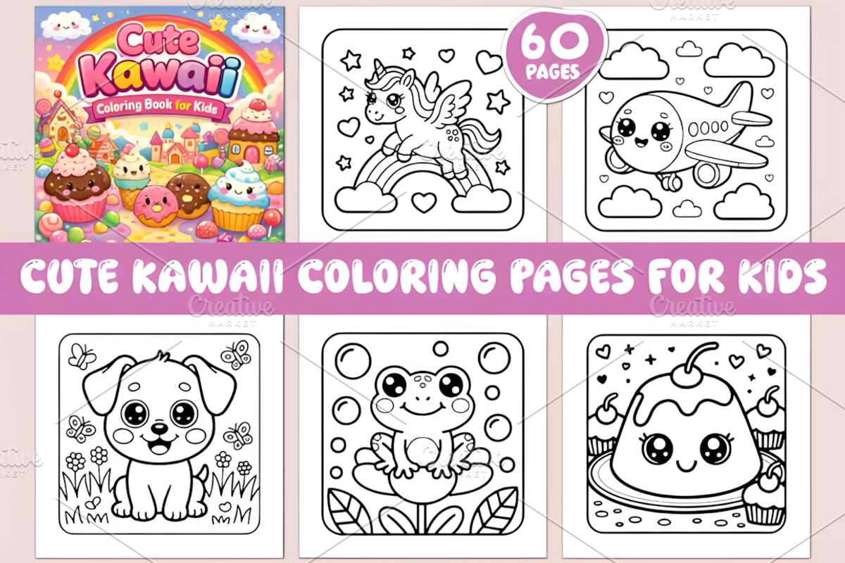 60 CUTE KAWAII COLORING PAGES, an Animal Illustration by Ink Gallery (Photo 1 of 4)
