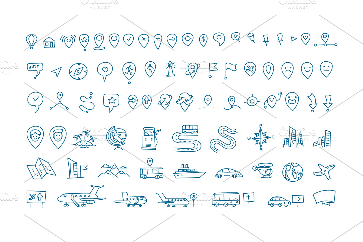 Hand-Drawn Map Elements, a Transportation Illustration by Ilia Design