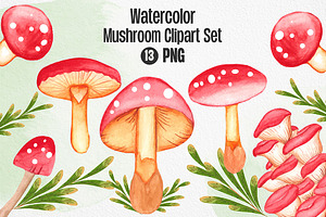 Watercolor Mushroom Clipart Set