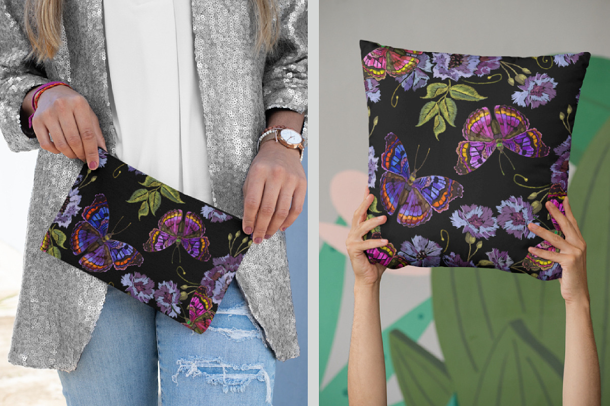 Blue flowers and butterflies, a Pattern Graphic by Matrioshka (Photo 2 of 9)