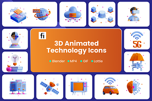 3D Animated Technology Icon Set, an Object 3D Model by Flat Icons