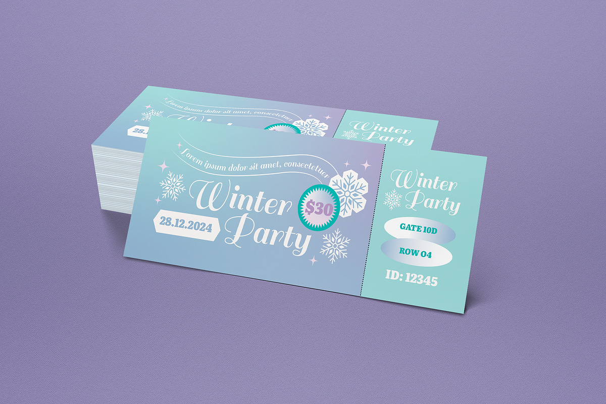 Blue Gradient Winter Party Ticket, a Card Template by graphicook (Photo 2 of 3)
