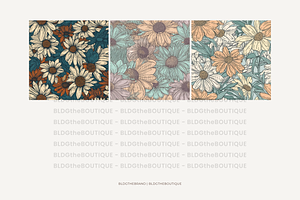 9 70s Retro Daisy Seamless Patterns