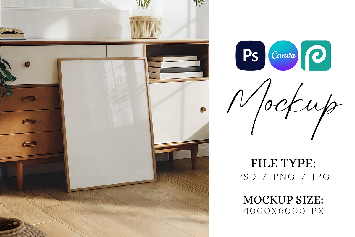DIN A Wood Frame Mockup, a Product Mockup by TatiMockup (Photo 1 of 3)