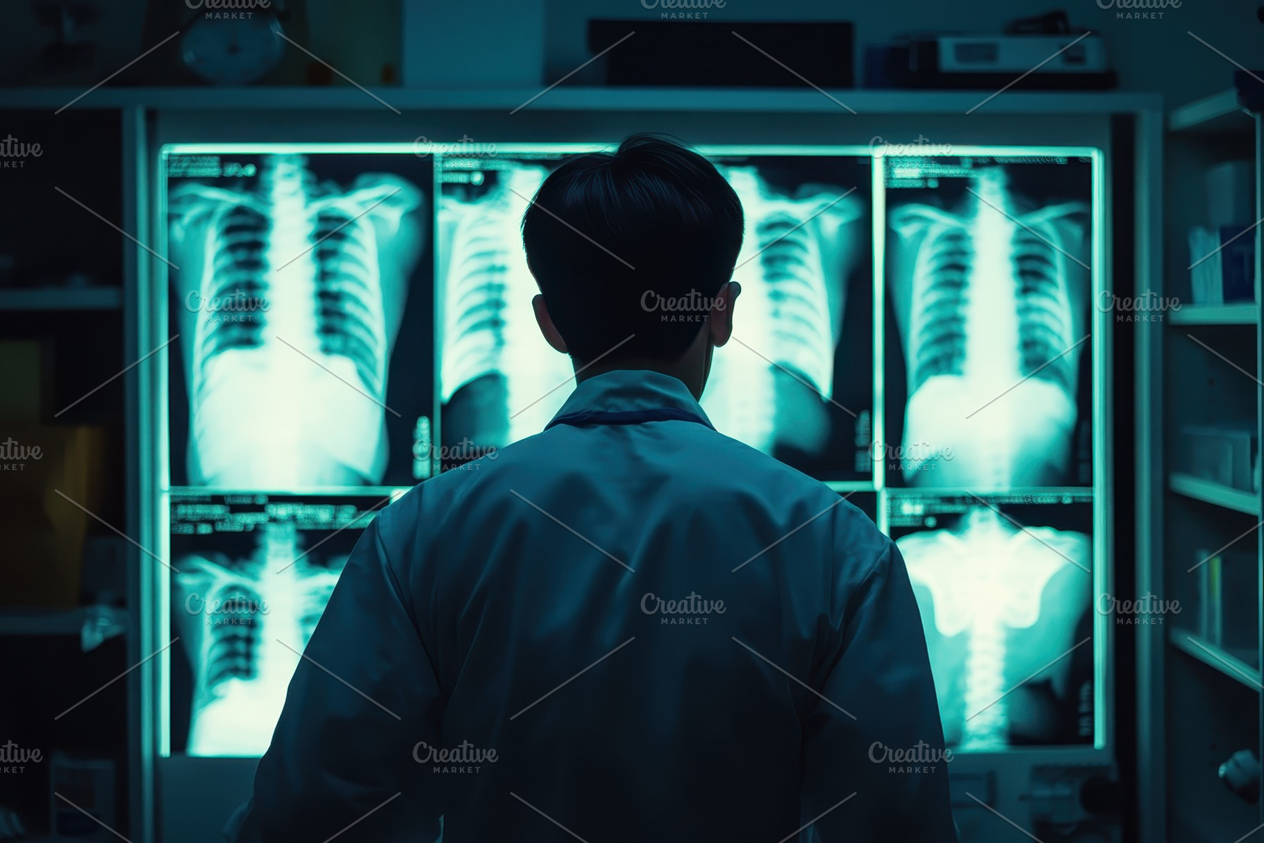 Doctor analyzing X rays in a dimly l, a Photo by Iftikhar Alam