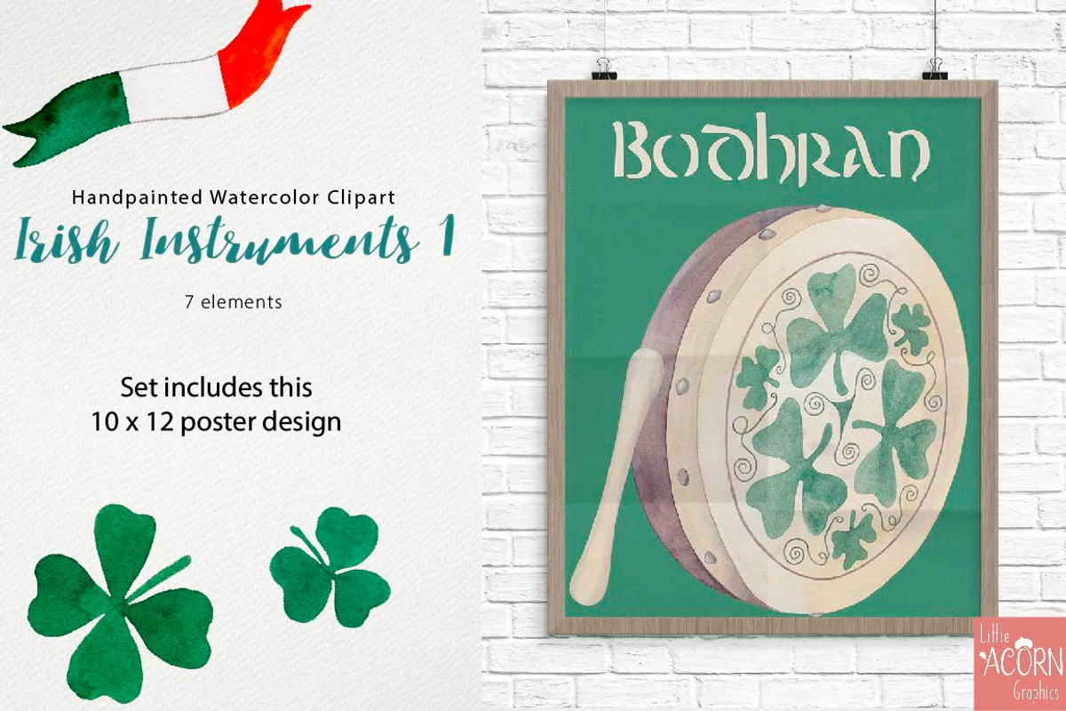 Watercolor Clipart Irish Instruments, an Illustration by ...
