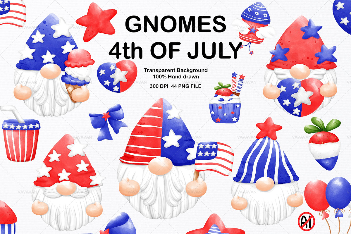 Gnome USA 4th of July watercolor, a Seasonal Illustration by Vavavan Artwork (Photo 1 of 5)