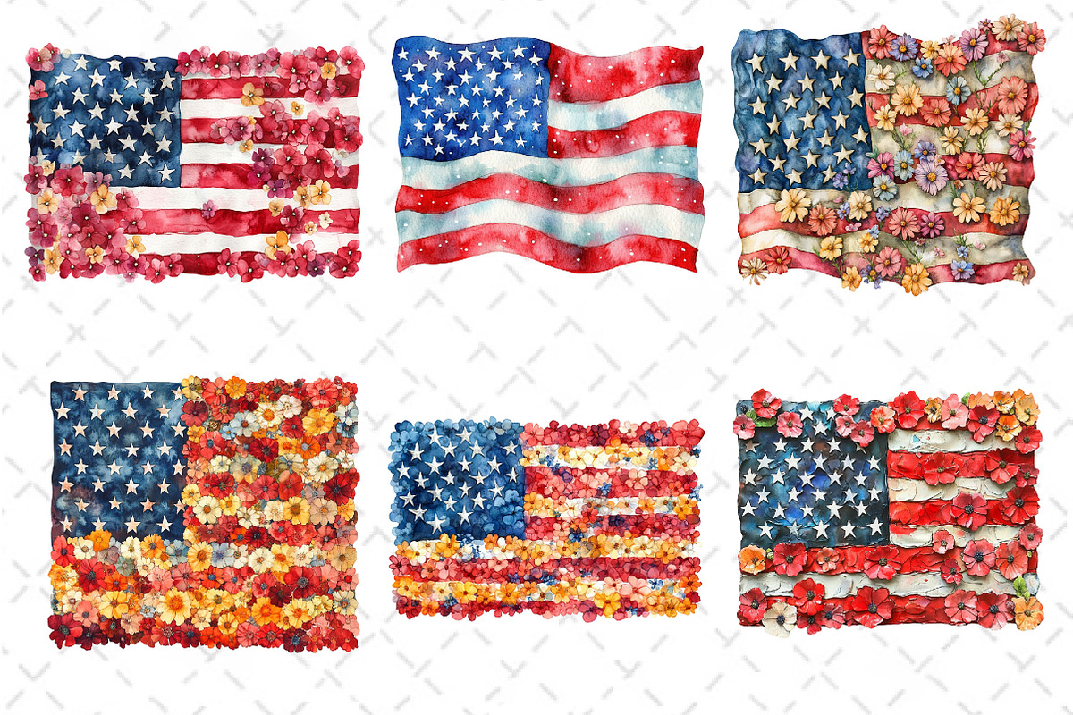 Floral American Flag Clipart, an Illustration by Dream Creation (Photo 4 of 6)