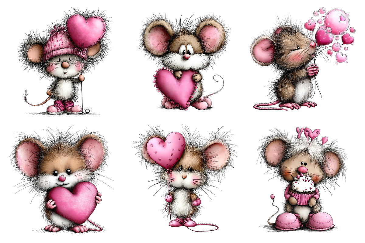Valentine's Whimsical Mouse Clipart, an Illustration by Dream Creation (Photo 2 of 8)