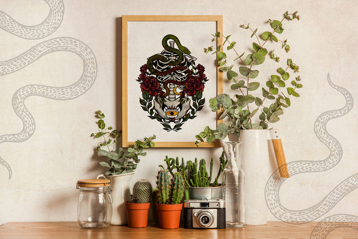 Skulls, Flowers and Snakes | Vintage, a Decorative Illustration by Ink Stories (Photo 9 of 12)