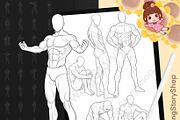 400 Procreate Male pose stamps Bases, a Brush Add-On by DrawingStoryShop (Thumbnail 1 of 7)