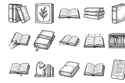 Hand Drawn Book Icon Set, an Illustration by Sempu