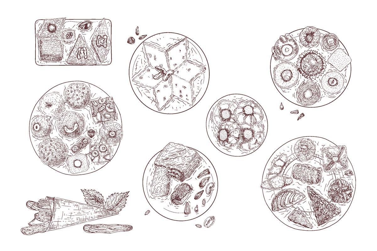 Oriental sweets set + backgrounds, a Food Illustration by Good Studio (Photo 3 of 21)