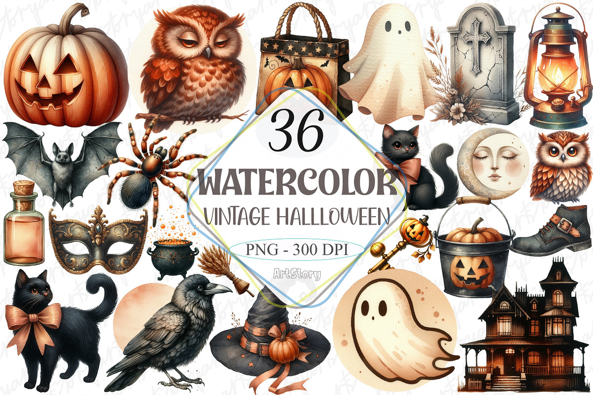 VIntage Halloween Stickers Bundle, a Graphic by designcity5 (Photo 1 of 5)