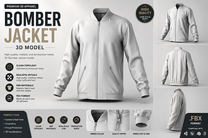 Premium Bomber Jacket 3D Model FBX