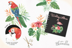 Tropical Watercolor Flamingo Clipart