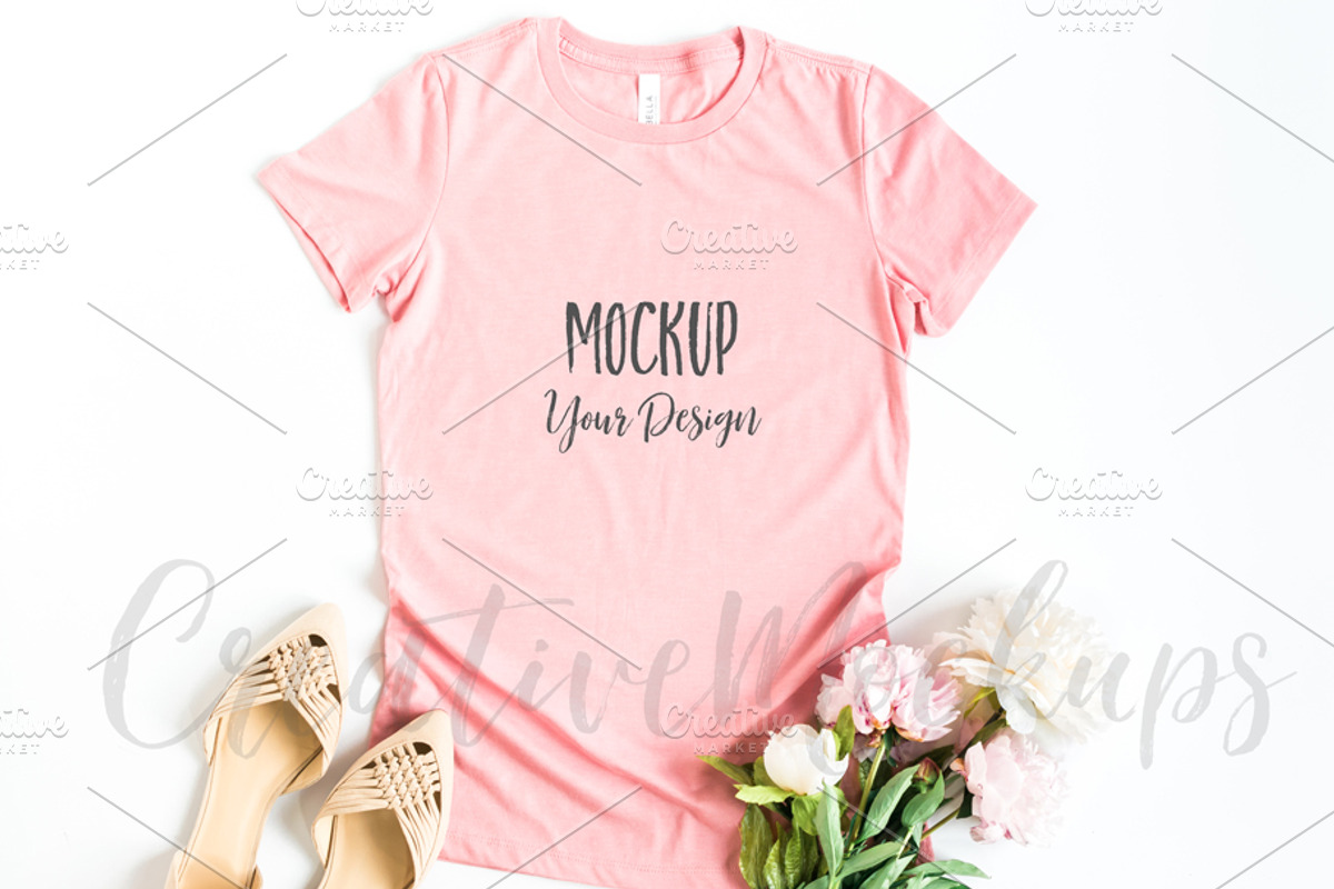 Heather Pink Ladies Shirt Mockup, a Shirt Mockup by CarmenCreativeStudio