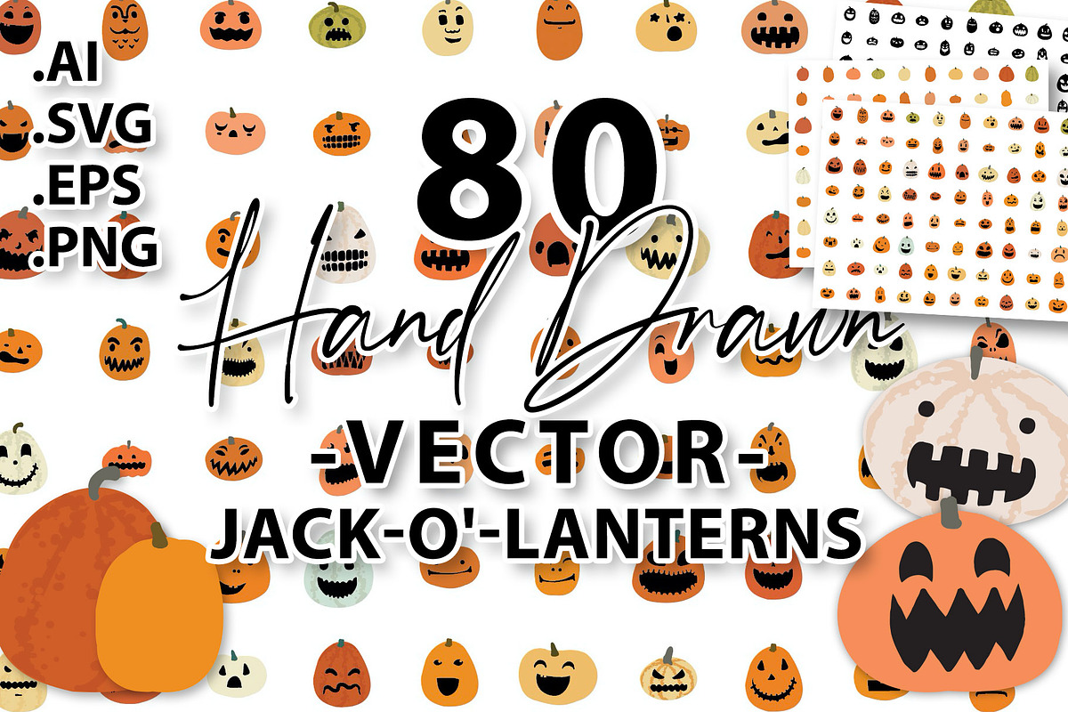 80 Hand Drawn Jack-O-Lantern Vectors, an Illustration by MarkieAnn Creative (Photo 1 of 5)