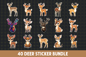 Cute Deer Sticker Bundle PNG