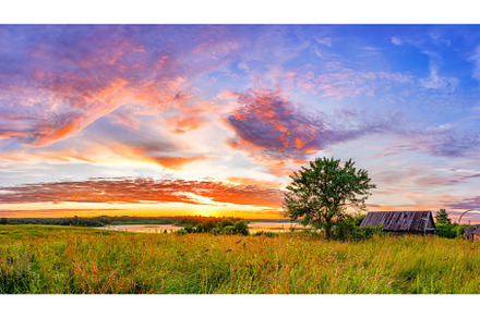 Colorful sunset in a countryside, a Nature Photo by sborisov