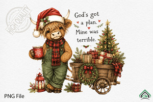 Christmas Highland Cow Cheer PNG, a Seasonal Illustration by Craft Nest