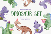 Watercolor dinosaur set, an Animal Illustration by CreativeByLu (Thumbnail 1 of 9)