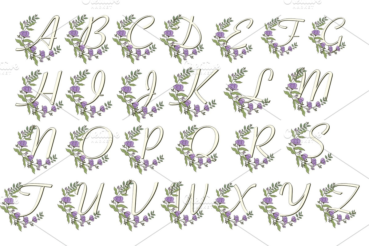Floral Lavender Alphabet Monogram, an Illustration by Stellalunarts (Photo 2 of 3)