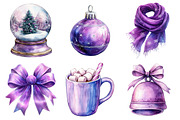 Watercolor Purple Christmas Clipart, an Illustration by Daily.Designs (Thumbnail 5 of 5)