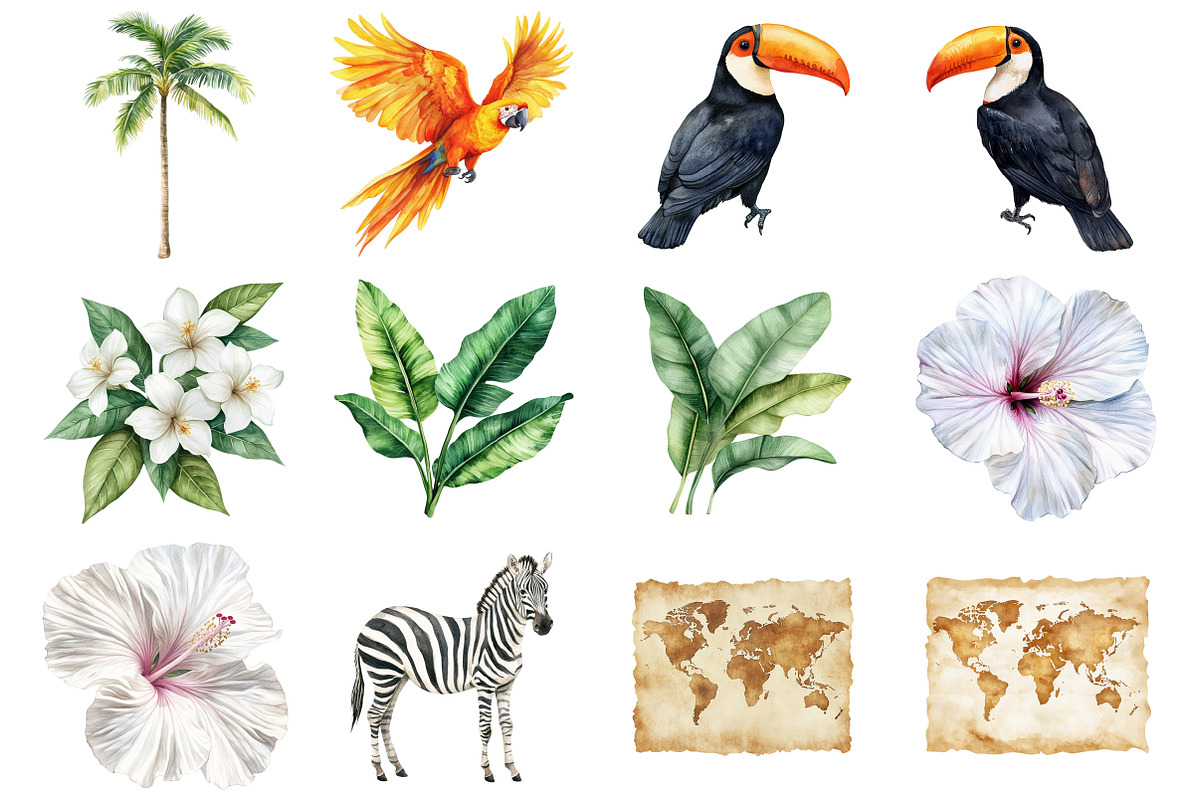 Watercolor Safari Friends Clipart, a Seasonal Illustration by CitraGraphics (Photo 2 of 7)