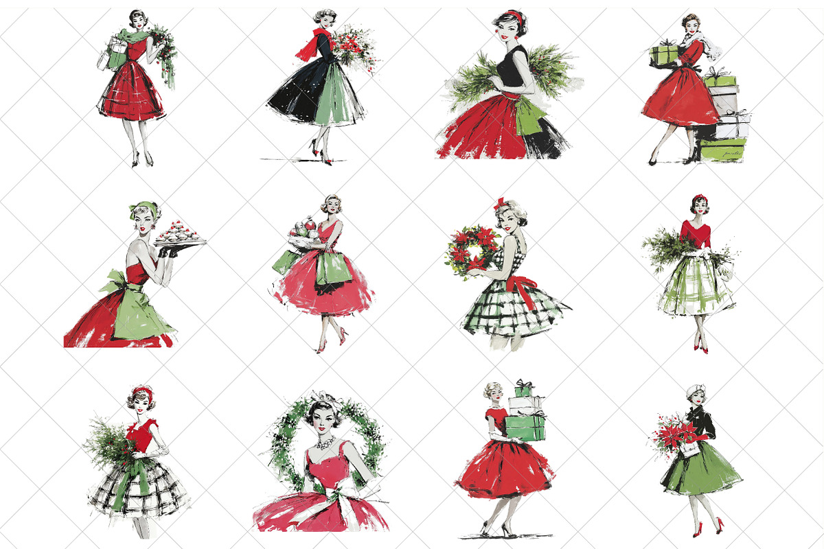 Vintage Christmas Lady Clipart, an Illustration by SinaCreation (Photo 2 of 7)