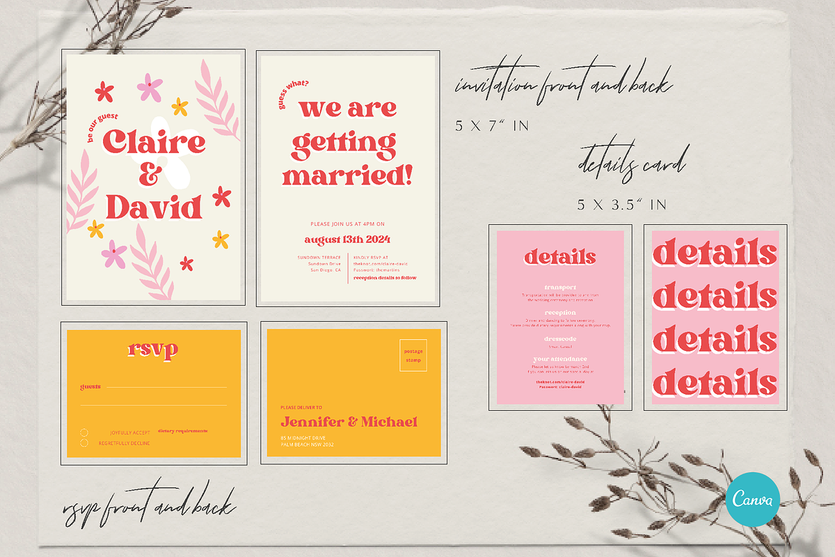 Colorful Retro Wedding Invitation, an Invitation Template by StudioVonBraitenberg (Photo 7 of 8)