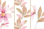 Pink Watercolor Flowers & Gold, a Decorative Illustration by Gribanessa (Thumbnail 12 of 13)